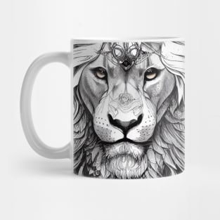 Lion King Wild Nature Illustration Line Epic Illustration Line Art Mug